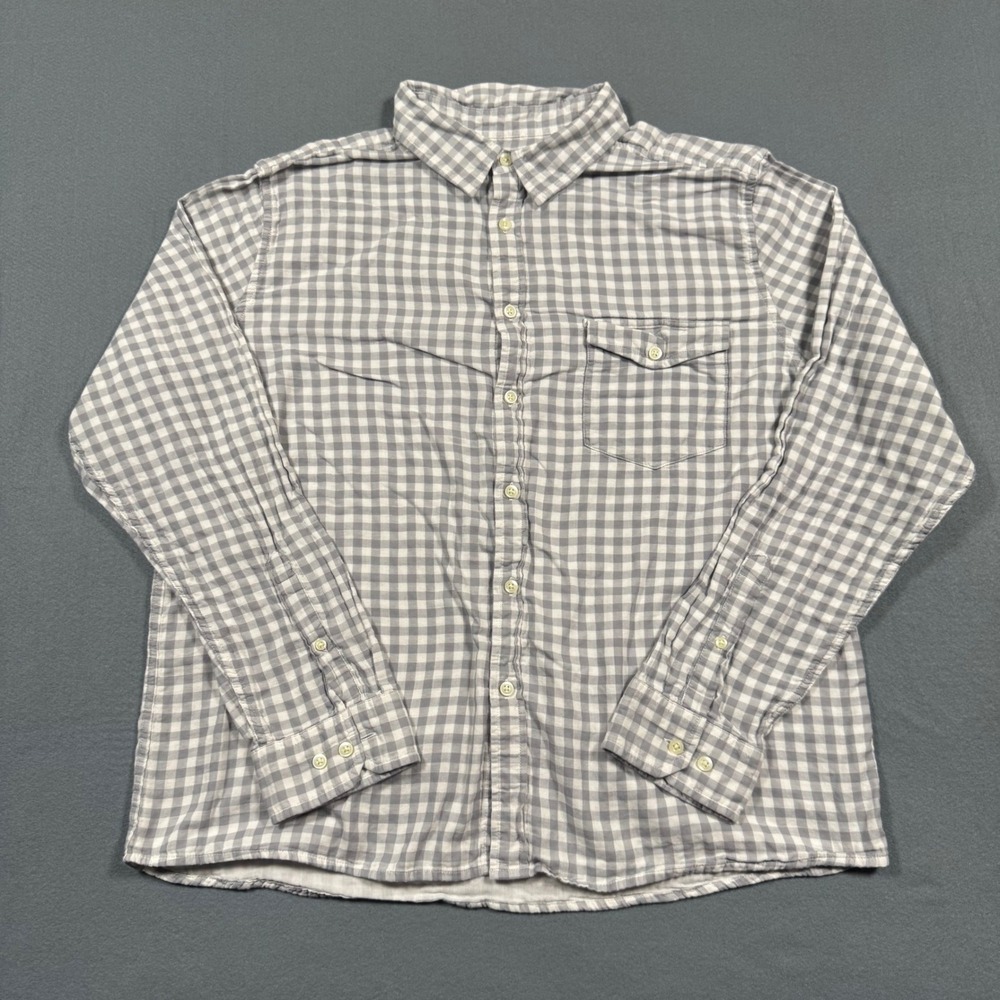 Goodfellow & Co Men XL Grey White Gingham Long Sleeve Button Down Shirt Standard